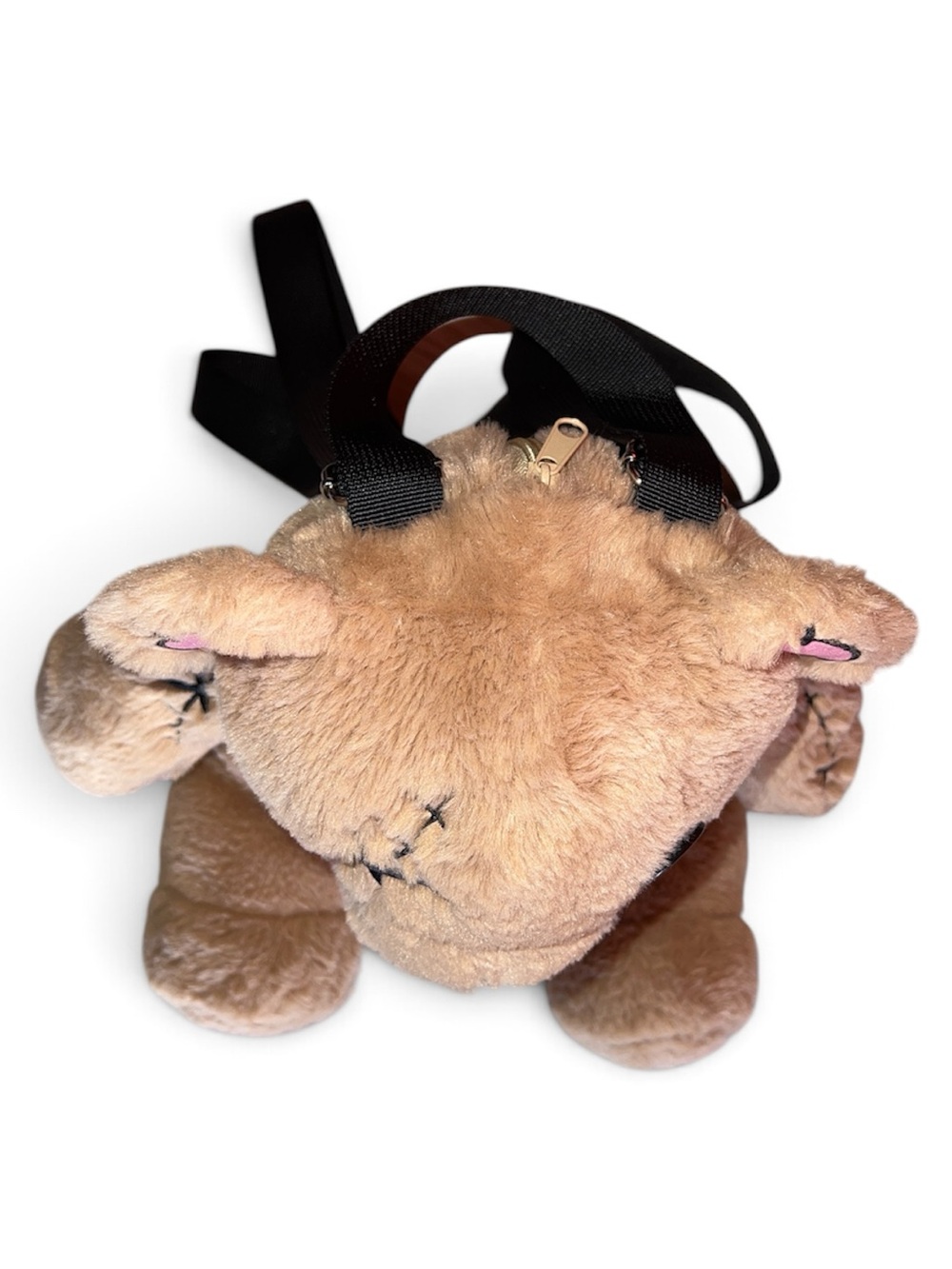 Broken Hearted Zombie Bear Plush Backpack - Beige with Pink Heart - Picture 3 of 5